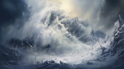 Wall Mural - An artistic painting of a snowy mountain landscape, AI