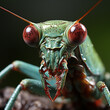 Close up of green praying mantis. Generated AI