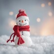 © shaadjutt36 - Cute snowman wearing red scarf on a snowy area and bokeh light background