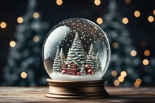 Snow Globe With Christmas Decoration Inside And A Snowy Landscape