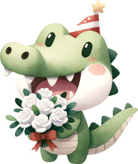 Poster - Cute crocodile character illustration created with Generative AI technology