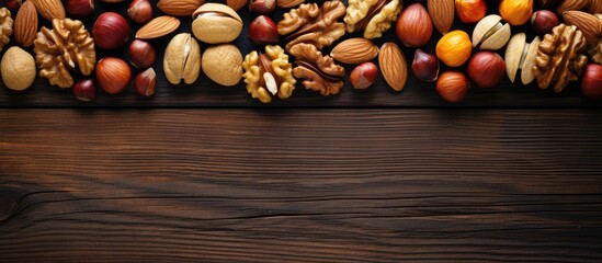 Sticker - Delicious nuts displayed on a wooden surface