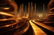 conceptual highway with golden tones. Generative AI