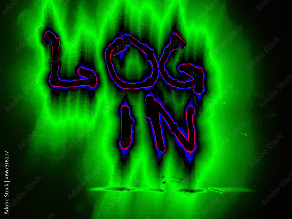 Log Inscription Illuminated inscription log in. On a black background, the word in ...