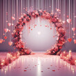 digital backdrop Pink backgrounds with candles for wedding design, Red design backgrounds, roses, hearts and candles