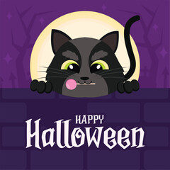 Poster - Happy halloween poster Cute cat cartoon Vector