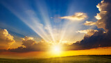 Fototapeta Na sufit - sunset sky with sun rays and sunset clouds