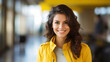 © RemsH - smiling business woman with modern yellow outfit, office, business woman