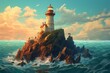 A lighthouse atop cliff by water. Generative AI