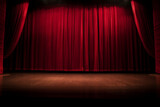 Fototapeta Morze - Glorious red curtain above empty theatre stage generative ai