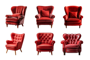 Wall Mural - Comfortable red armchair collection isolated on a transparent background. Interior element