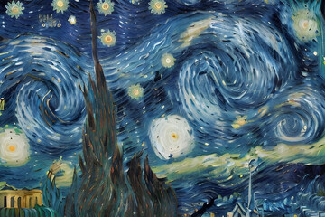 Wall Mural - starry night in flower style