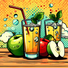 Wall Mural - Sipping a refreshing glass of apple juice on a sunny day