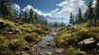 Captivating Canadian Scenery: Exploring Majestic Peaks, Lush Valleys, and Serene Rivers in a Picturesque Landscape, generative AI