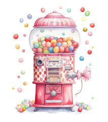 Wall Mural - Sweet Nostalgia: A Watercolor Illustration of a Gumball Machine