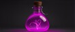 Magical glowing pink mystical potion bottle on plain black background from Generative AI