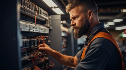 Aufkleber - Male electrician testing for voltage in a fuse box.