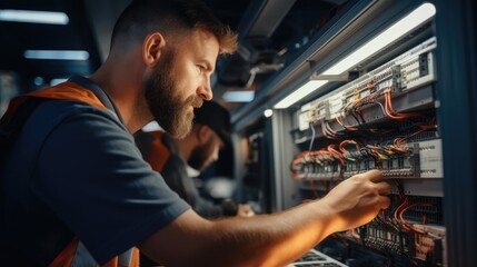 Aufkleber - Repairman, Electricians working on breaker box.