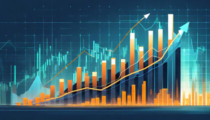 dynamic market chart depicts the steady increase of business stocks with candlestick graph, graphically illustrating the upward trajectory of success and growth in the business sector