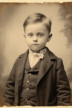 Old Black And White Studio Portrait Photograph From The Victorian Era Of A Young Boy