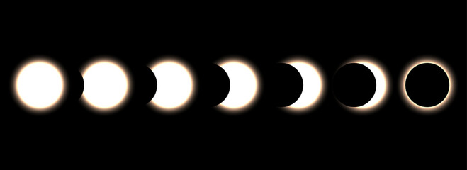 Wall Mural - full moon eclipse concept illustration. set of moon phases or stages. total sun eclipse and lunar cy