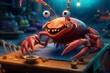 Charming & intricate animation: encounter a delightful crustacean with adorable grin & amusing pincers in a magical storybook realm. Generative AI