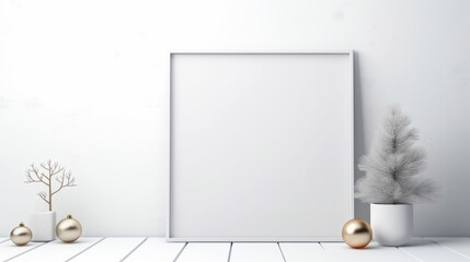 Wall Mural - Empty blank poster placard mockup with Christmas new year decorations. Holiday concept. Ai generative