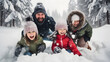 © AspctStyle - Happy family having fun playing in the fresh snow at beautiful sunny winter day outdoor in nature