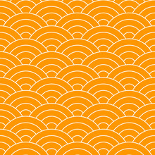 Orange Japanese Wave Pattern Background. Japanese Seamless Pattern Vector. Waves Background Illustration. For Clothing, Wrapping Paper, Backdrop, Background, Gift Card.