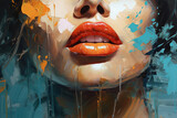 Close-up of a woman's face, sensual red lips art illustration canvas