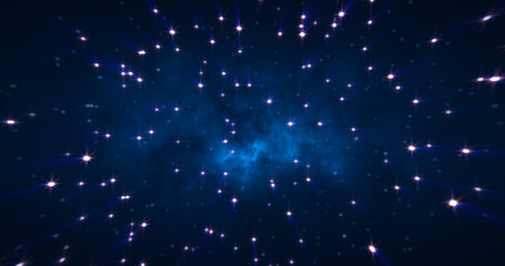 Wall Mural - abstract cosmic background of energetic bright glowing magical stars on a dark sky background