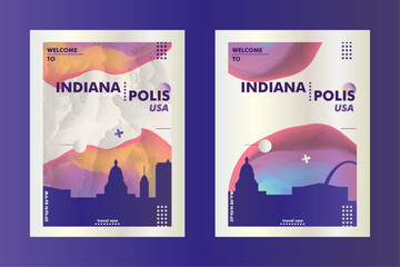 Wall Mural - USA Indianapolis city poster pack with abstract skyline, cityscape, landmark and attraction. Indiana travel vector illustration layout set for vertical brochure, website, flyer, presentation