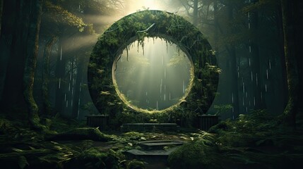 Wall Mural -  a forest scene with a large circular object in the middle.  generative ai