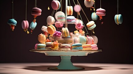 Sticker -  a display of macaroons and donuts on a table.  generative ai