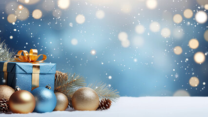 Wall Mural - christmas background with christmas baubles, gifts decoration - xmas theme