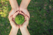 Environment Earth Day In the hands holding green earth. Saving the environment, and environmentally sustainable. Save Earth. Concept of the Environment World Earth Day. Net Zero.Green Energy and ESG.