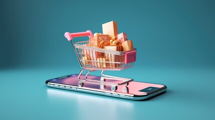 shopping cart with gift box and copy space 