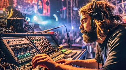 Wall Mural - Sound engineer control music in concert. Beautiful style illustration. Generative AI