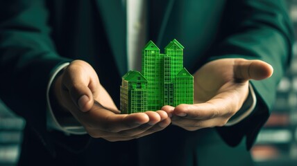 Fototapete - A person with a green building certification, symbolizing the commitment to sustainable design principles in construction