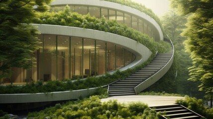 Fototapete - An image of a sustainable designer incorporating eco-friendly materials and renewable energy solutions in architectural projects