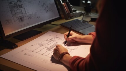 Fototapete - An image of an industrial designer using software to design a product prototype, highlighting the technical aspects of industrial design