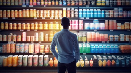 Fototapete - Visualize a person conducting market research and competitive analysis to inform package design decisions