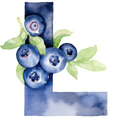 Wall Mural - Alphabet Letter L , Watercolour Letter, Blueberry Theme