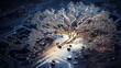 © kichigin19 - background concept is artificial intelligence, a symbol of nature and growth, a tree of life and a brain integrated and combined with a computer chip, fictional graphics