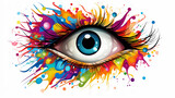 Fototapeta  - eye and a whirlwind of multicolored colors concept a new idea a look at creativity and innovation, cosmetics and make-up, computer graphics