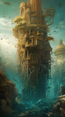 Poster - Underwater City Landscape For Mermaids, AI Generated