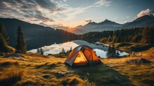 A Picturesque Outdoor Camping Photograph Featuring A Tent Set Amid Untouched Natural Beauty In A Protected Area.