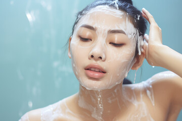 Poster - Woman is seen drenched in large amount of water. This image can be used to depict concepts such as refreshment, cleansing, or being overwhelmed by emotions