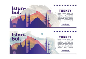 Wall Mural - Turkey Istanbul city banner pack with abstract shapes of skyline, cityscape, landmark. Travel vector horizontal illustration layout set for brochure, website, page, presentation, header, footer