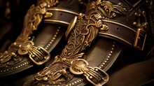 Close-up Of Shoe Buckles And Adornments, Emphasizing Detail And Style.